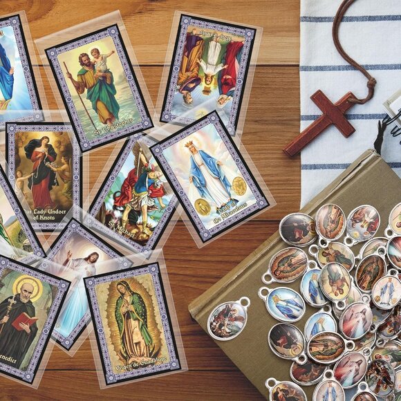 Catholic Prayer Cards Set with Medals Charms Religious Gifts for Women Men - Picture 5 of 6